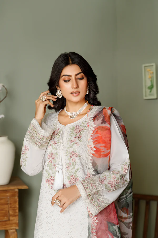 Chicken Kari 3Pc Embroidered Luxury Peach Outfit - Image 4