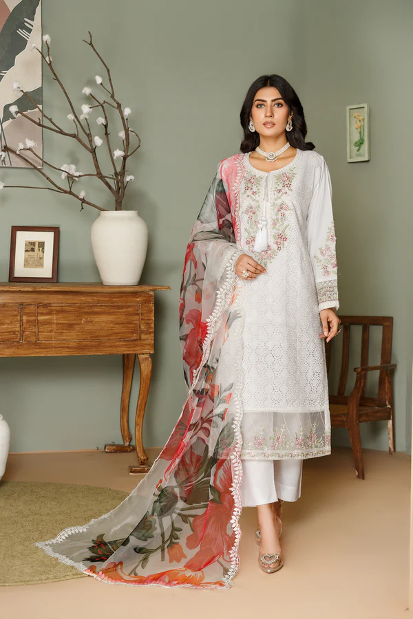 Chicken Kari 3Pc Embroidered Luxury Peach Outfit - Image 6