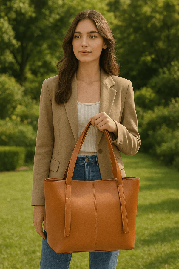 Classic Kalra Brown Leather Tote Bag - Image 2