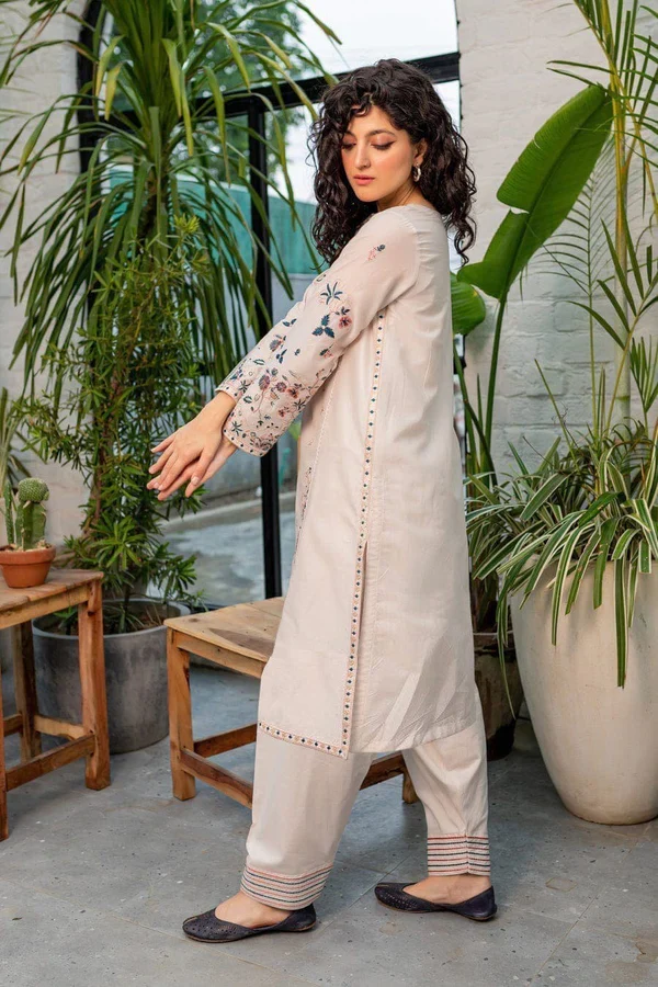 Crystal White – 2 Piece Stitched Embroidered Lawn Suit - Image 8