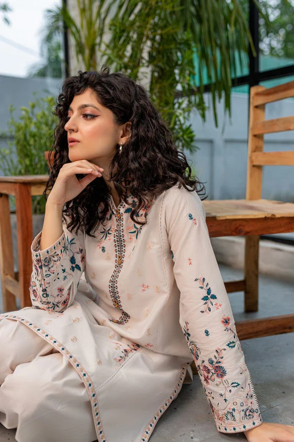 Crystal White – 2 Piece Stitched Embroidered Lawn Suit - Image 7