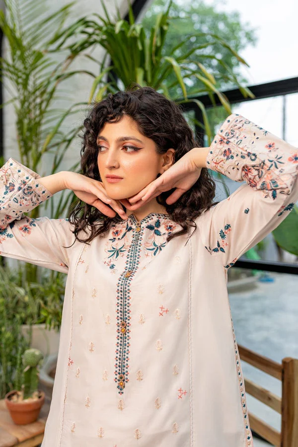 Crystal White – 2 Piece Stitched Embroidered Lawn Suit - Image 6