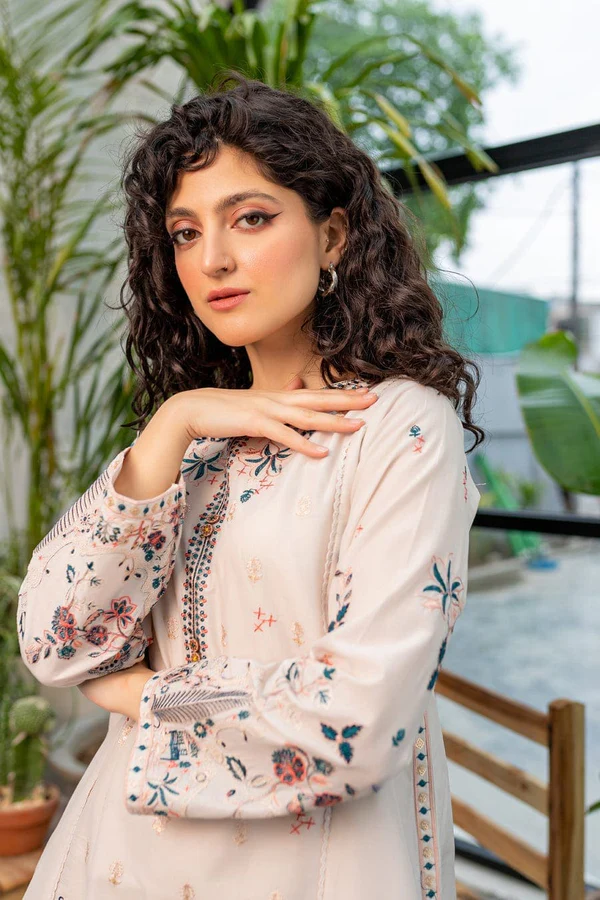 Crystal White – 2 Piece Stitched Embroidered Lawn Suit - Image 3