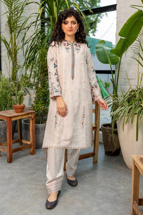 Crystal White – 2 Piece Stitched Embroidered Lawn Suit