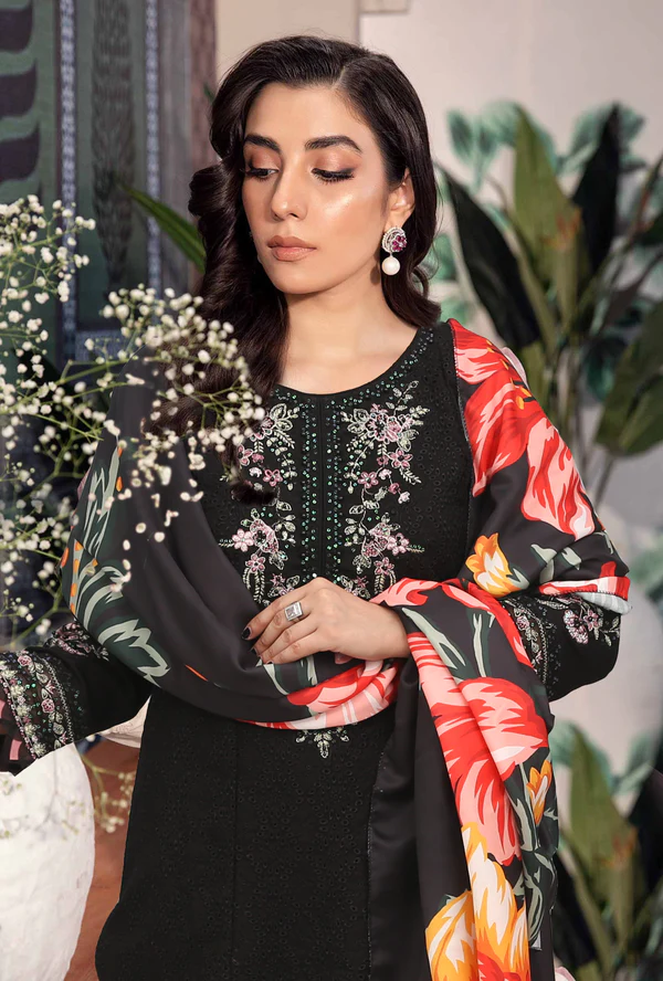 Mahpara Black – 3 Piece Stitched Embroidered Dhanak Suit - Image 4
