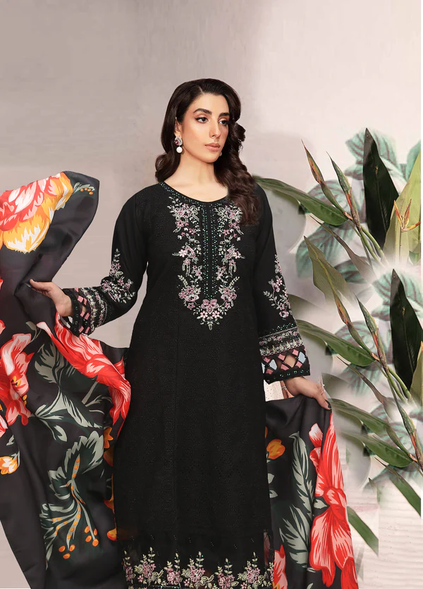 Mahpara Black – 3 Piece Stitched Embroidered Dhanak Suit - Image 5