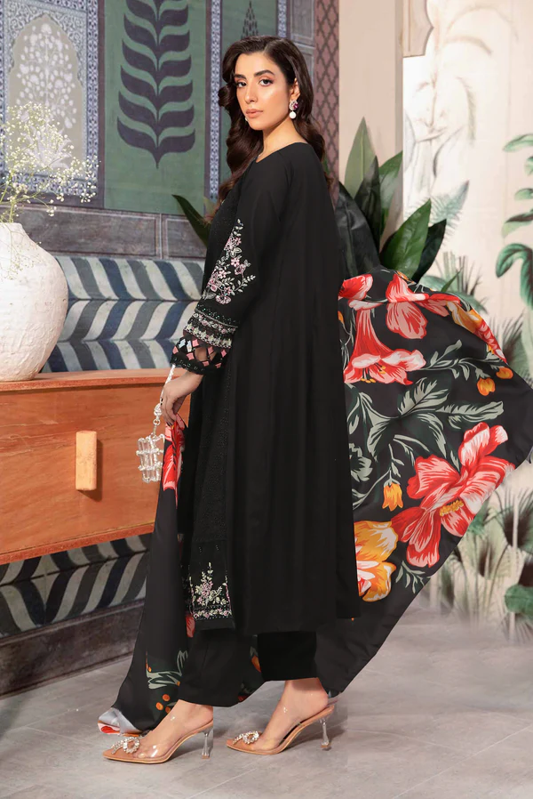 Mahpara Black – 3 Piece Stitched Embroidered Dhanak Suit - Image 6