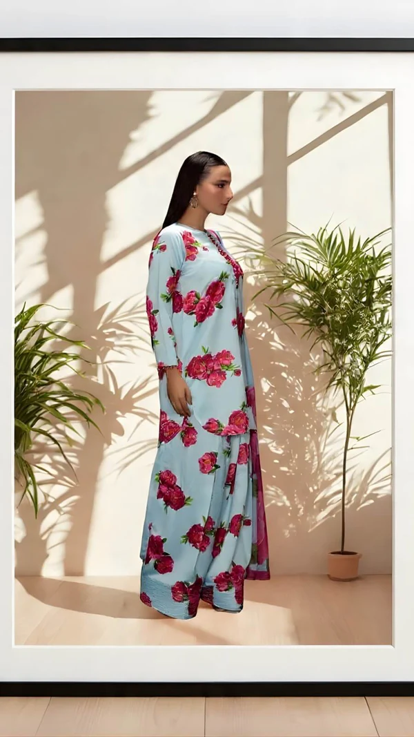 Royal Bloom – 3 Piece Printed Kurti Ensemble - Image 5