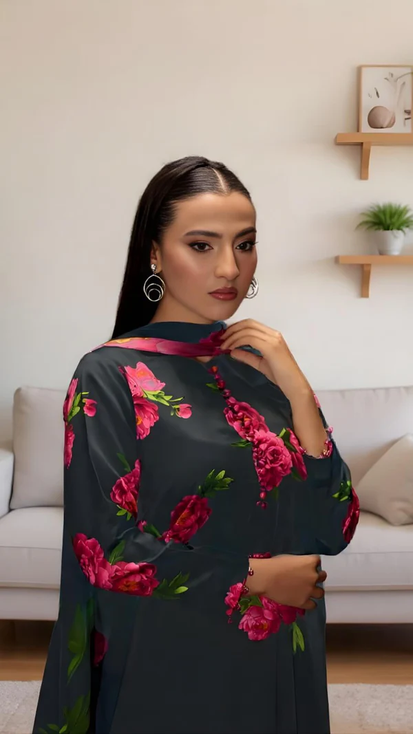 Royal Bloom – 3 Piece Printed Kurti Ensemble - Image 2