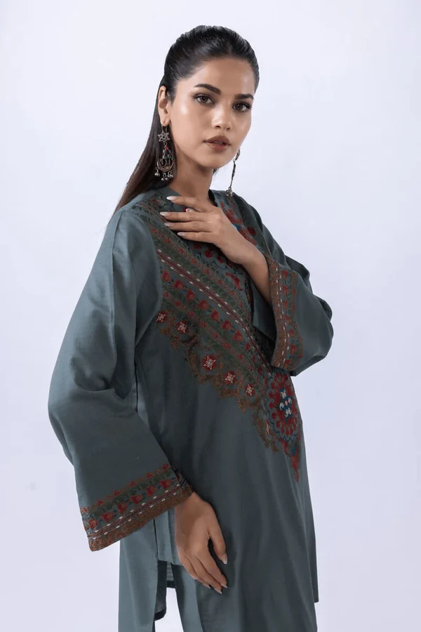 Teal Blue – 2 Piece Embroidered Lawn Suit - Image 6