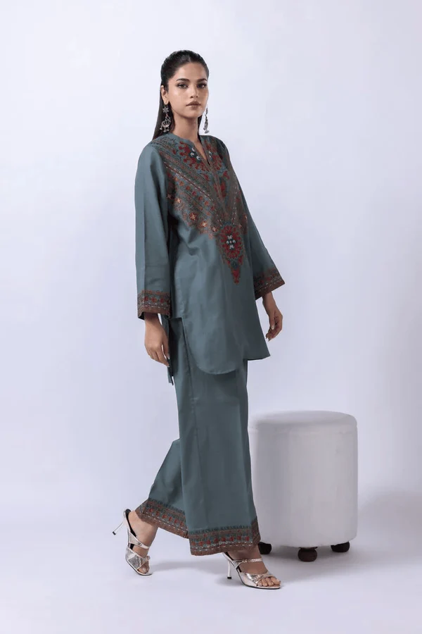 Teal Blue – 2 Piece Embroidered Lawn Suit - Image 3
